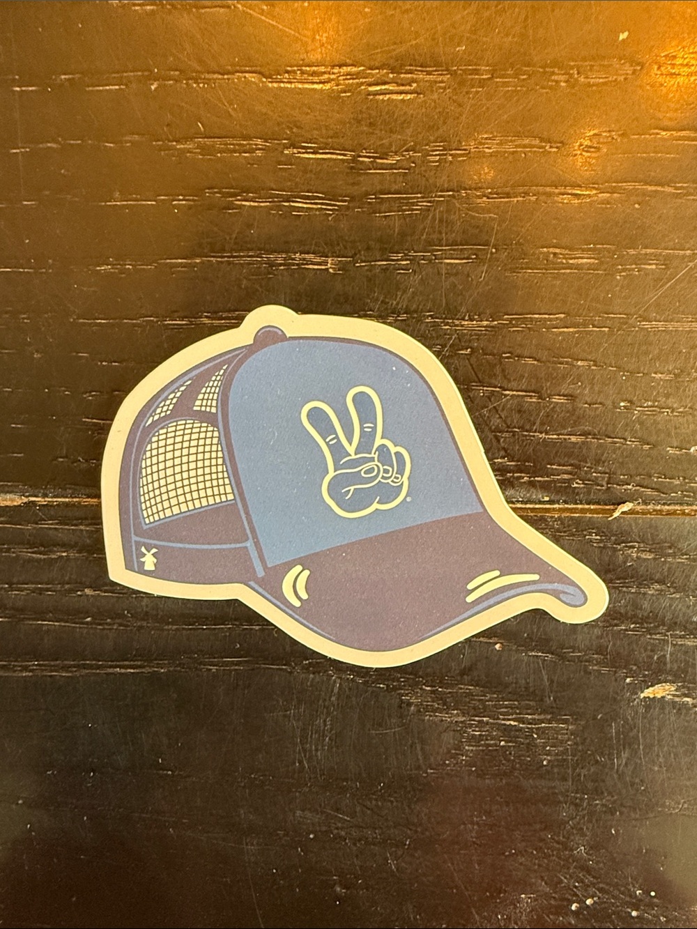Kids Navy & Cream Trucker Cap Sticker - Peace Hand Design